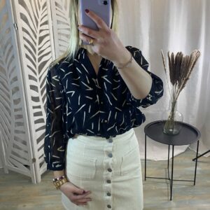 Chemisier noir avec motifs blanc